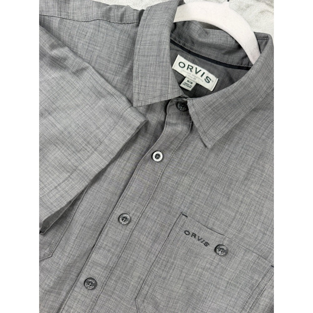 Orvis Short Sleeve Button Down Shirt Men's Medium Tech Gray EUC‎